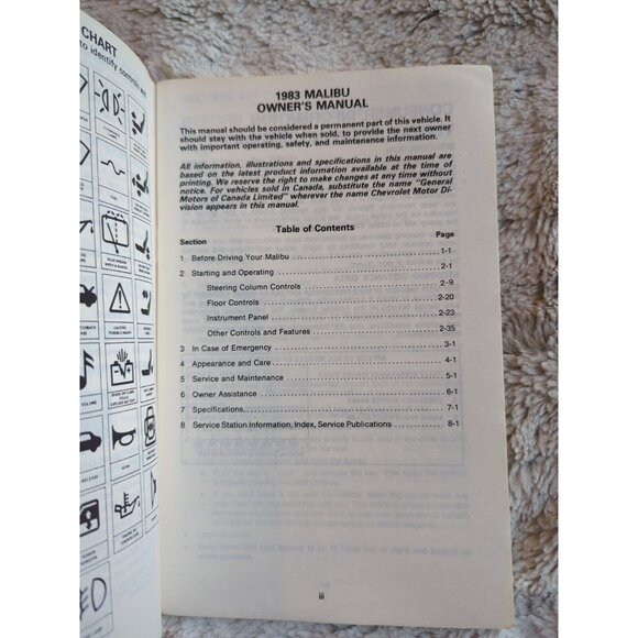 1983 Chevrolet Malibu Owners Manual User Guide Reference Operator Book Fuses OEM - Picture 2 of 3